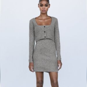 Zara - 2 Pieces - Grey Wool Mix Dress & Sweater Set